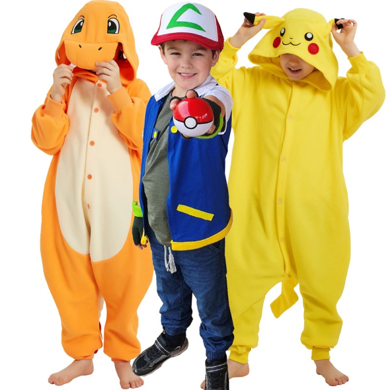 Kids Group Costumes Ash Ketchum & Pikachu & Snorlax & Eevee & Squirtle &  Charizard 