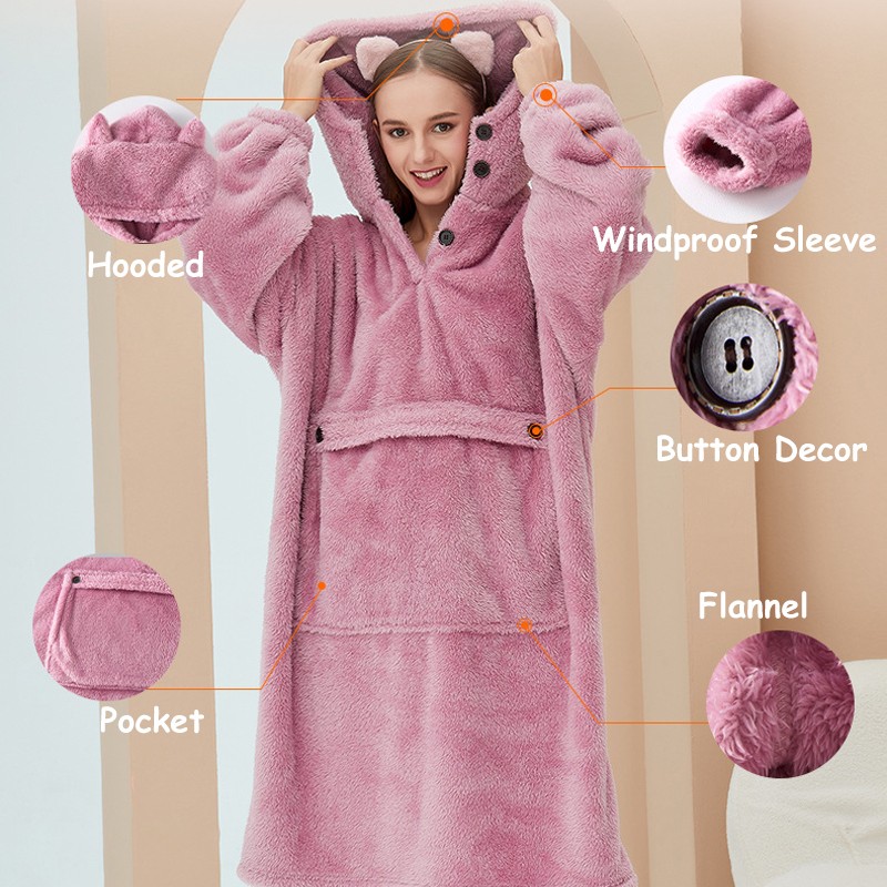 Warm Soft Blanket Wear Cozy Hoodie Sleepwear PJ Pajamas Robe
