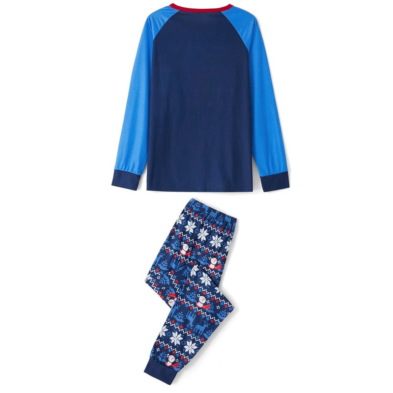 Christmas Letter Print Dark Blue Family Matching Long-sleeve Pajamas Sets (Flame Resistant)