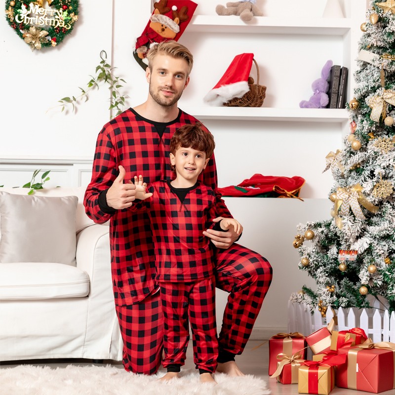Matching Family Pajamas Sets Christmas Pjs Green Buffalo Plaid Printed Long  Sleeve Shirt and Bottom Loungewear