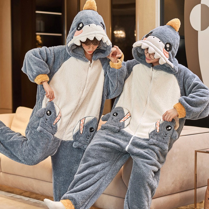 Adult Shark Pajamas Adult Cosplay Costume Shark One Piece Animal Pajamas  Homewear Sleepwear for Women Men Pink…