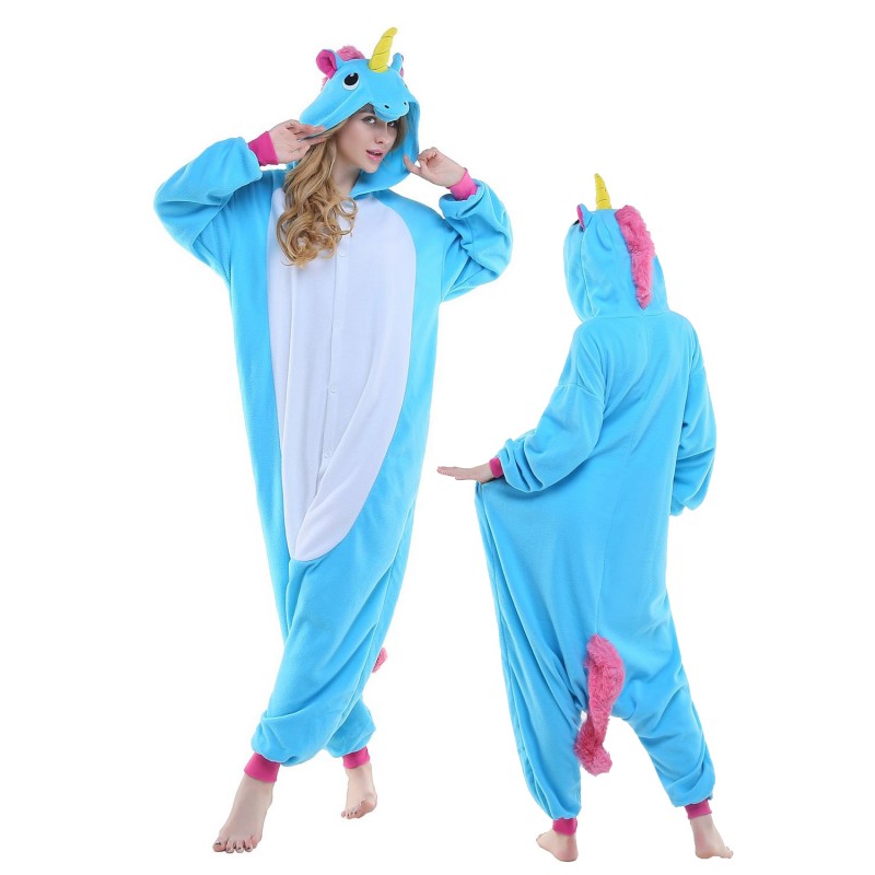 Blue & Pink Unicorn Onesie Pajamas Costume for Couple Animal