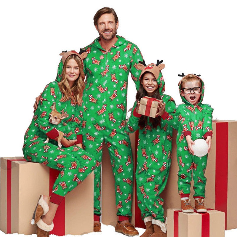 Bkolouuoe Pajama Family Christmas Men Dad Christmas Sets Prints Hooded  Zipper Jumpsuit Family Outfit Hoodie Footie Pajamas Family 