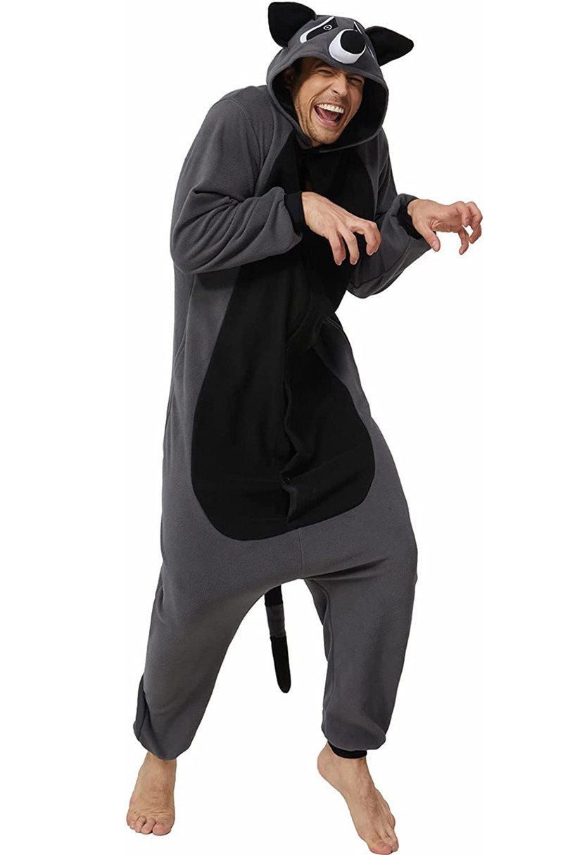 Men s Raccoon Onesie Costume Adult Halloween Party Wear Outfit